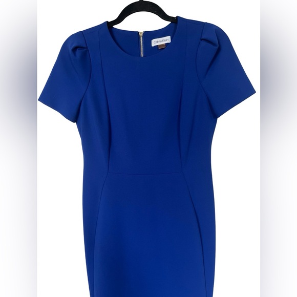 Calvin Klein Crew Neck Short Tulip Sleeve Sheath Stretch Dress - Picture 4 of 4